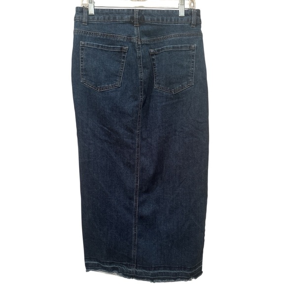 Rachel Zoe Dark Blue Denim Skirt With Front Split and Raw Hem Casual Boho Sz 8 - Picture 2 of 6